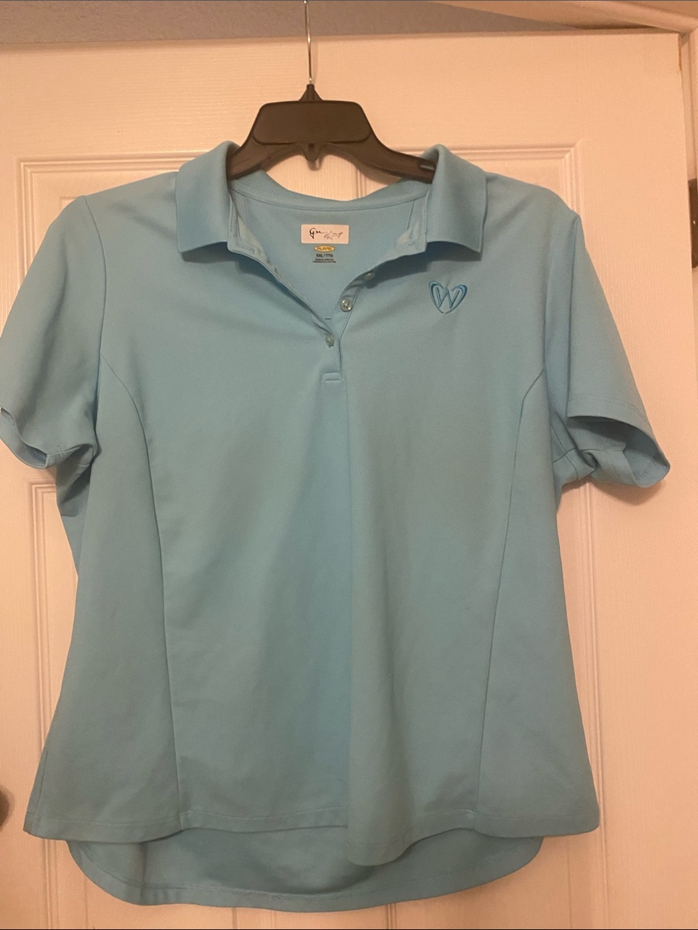 Greg Norman Collection Light Blue Polo Top with Embroidered Heart